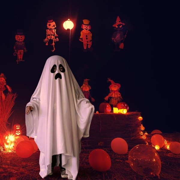 Halloween spökdräkt Vit spöklik mantel trick-or-treating A M