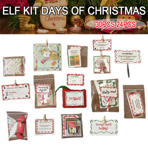 Countdown Christmas 24/30 Days Elf Countdown Kit Xmas Decor Gift 24 Days