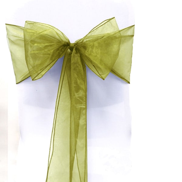 Vit stolsdekoration Organza-skärp rosett designad för evenemang Grass Green 25 Pack