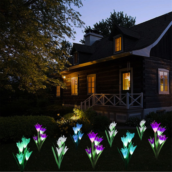 LED utomhus trädgård lilja blommor Soldrivna lampor i flera färger white