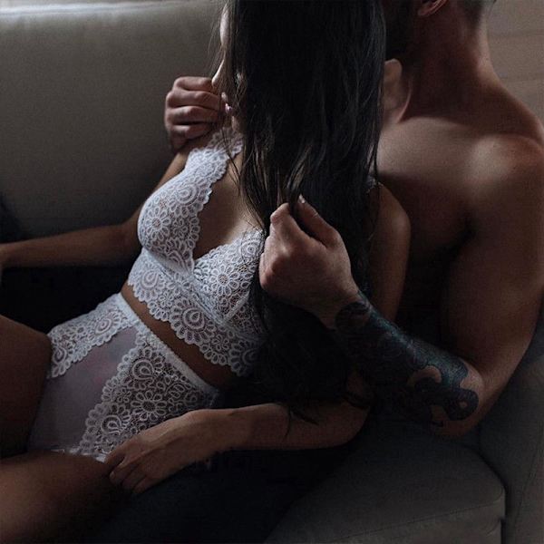 Sexiga halterneck underkläder i spets för kvinnor, stringtrosa White XL
