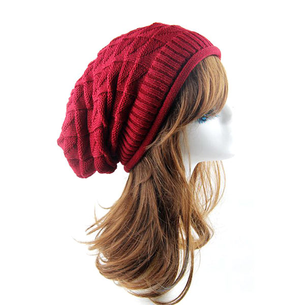 Män Dam Stickad Woolly Winter Oversized Slouch Beanie Hat Cap red