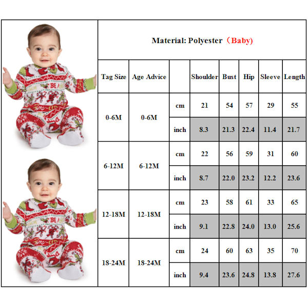 Jul Familj Matchande Pyjamas Set Grinchen Nattkläder Baby 12-18M