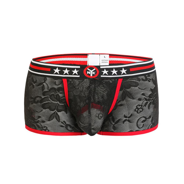 Herr Sexiga Mesh Spets Trunks Shorts Andas Underkläder Trosor Black M