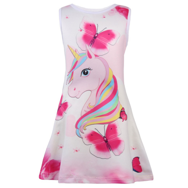 Unicorn Blomstret Ærmeløs Pigekostume Kjole pink