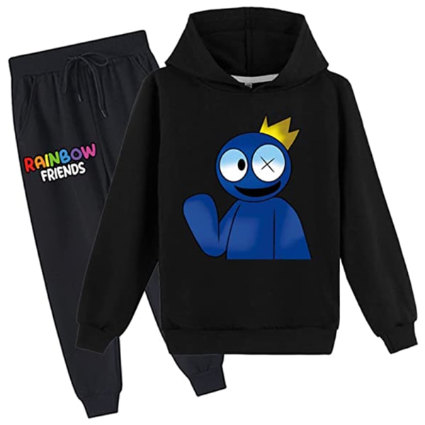 Pojke Flickor Rainbow Friends Långärmad Huva Sweatshirt & Byxor Set black 140cm