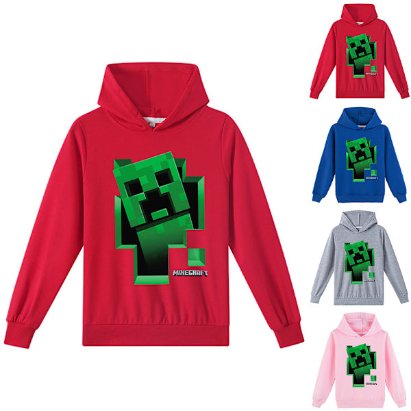 Børne Minecraft Creeper Print Hættetrøje Sweatshirt Jumper Top red 140cm