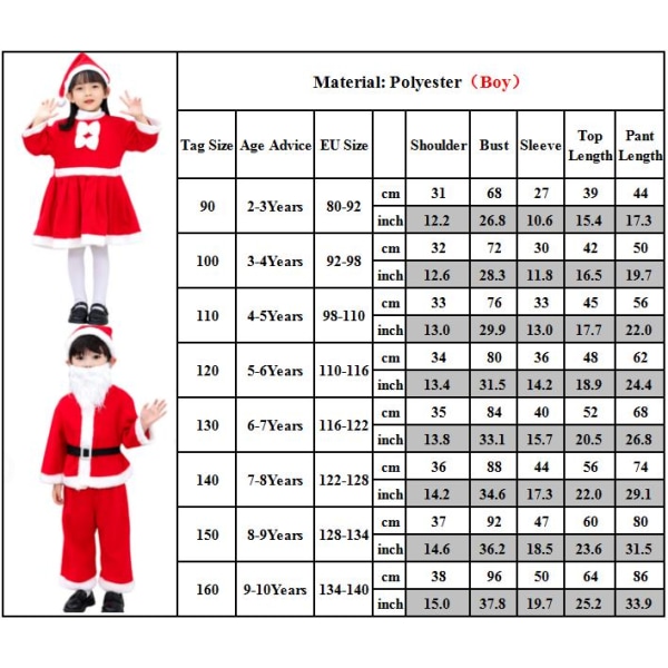 Barn Flicka Pojkar Jul Santa Claus Kläder Sets kostym boys 90cm