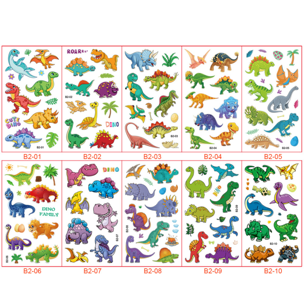 10 ark barntatueringar klistermärken Tecknad kropp vattentät dinosaur
