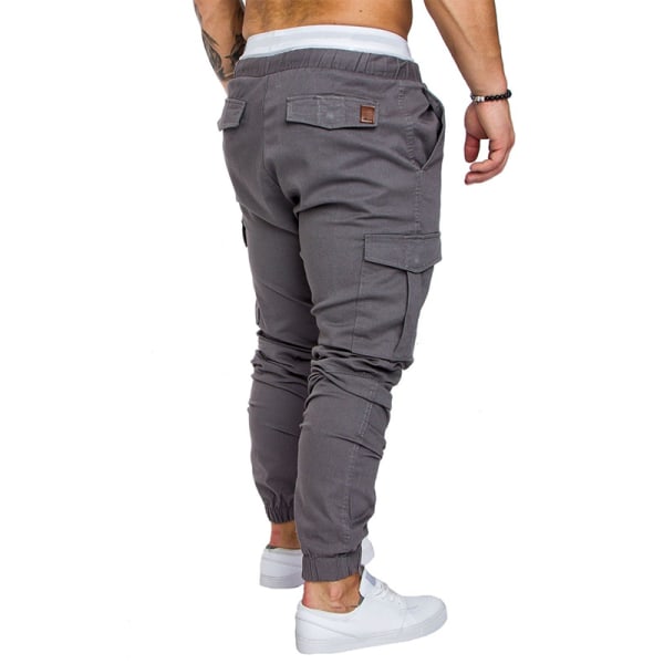 Män Elastisk midja Cargo Combat Byxor Jogger Cuffed byxor grey L