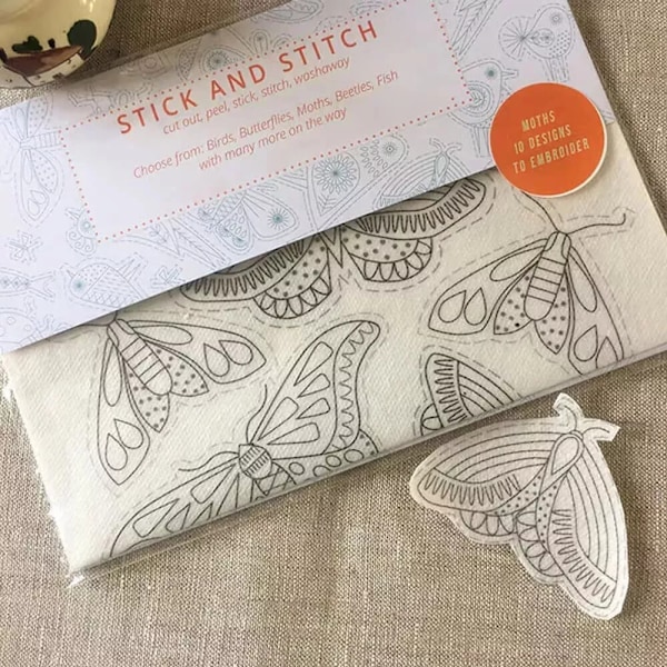 Vattenlösliga broderiöverföringar, Stick and Stitch broderipapper som tvättas bort Moth 29.7x21cm