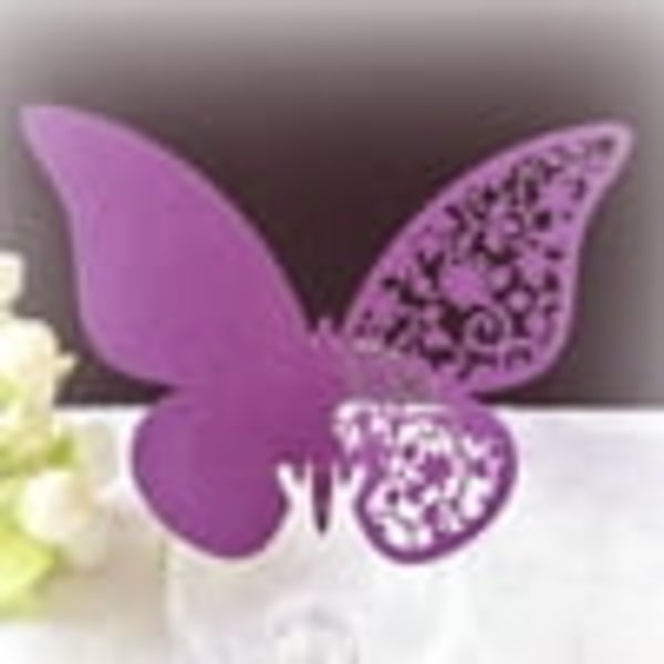 100 st ihåliga vinglas kort fjärilskort festdekoration present dark purple