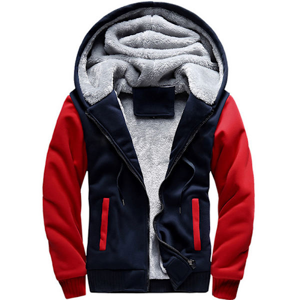 Varm vinterjacka för män med Sherpa-fleece och huva Red & Blue 4XL