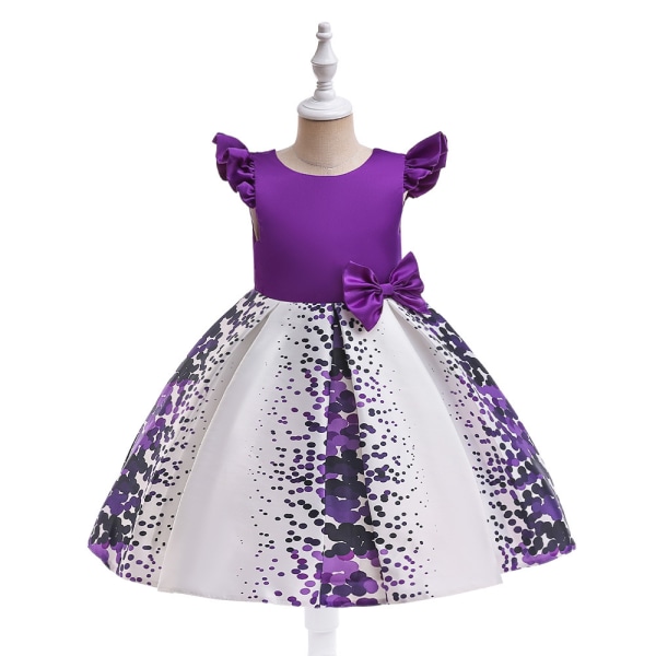 Christmas Girl Dress Princess Party Clothing Holiday Bow Klänningar Purple 150CM