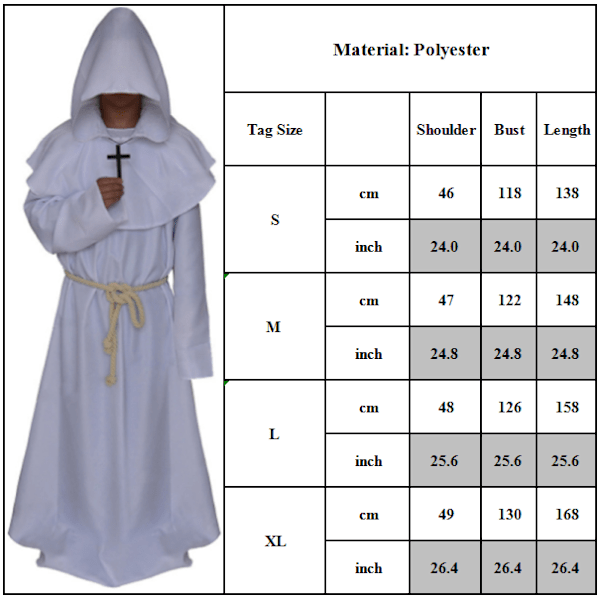 Halloween Vuxen Män Munk Cosplay Kostym Robe Kappa Cape Friar Medeltida Präst Karneval Maskeraddräkt Black S