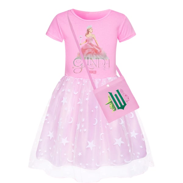 Flickor Glinda Wicked Klänning Regnbågsstjärna Klänning Fest Prinsessa Tutu Kjole Julklapp Med Väska Pink-A 150cm