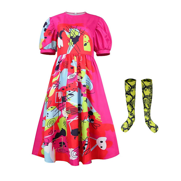 Movie Barbie Weird Barbie Cosplay Klänning och Strumpor för Vuxna Kvinnor Kostymkläder 2XL
