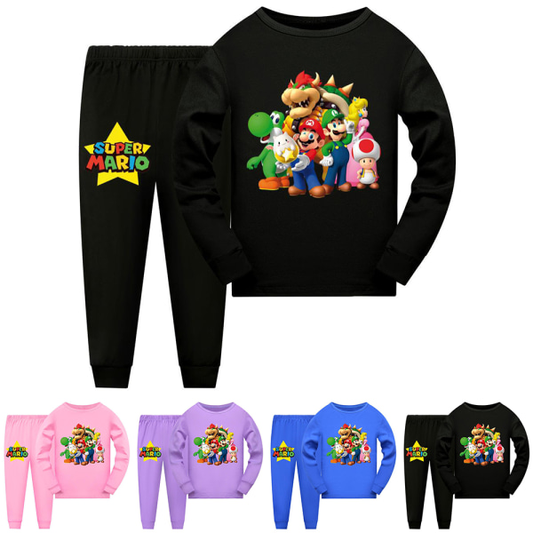 Super Mario Bros Pyjamas Set Långärmade T-shirt set för barn black 140cm