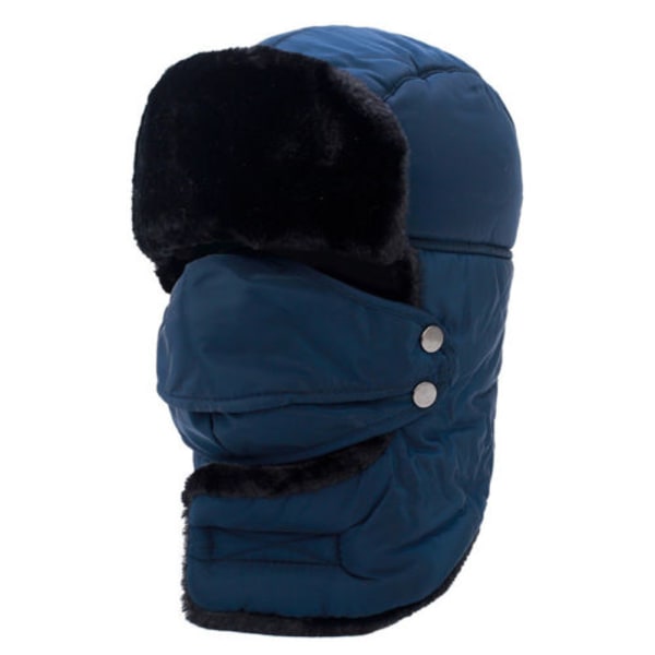 Unisex pälsfångare Vinter med Mask Earflap Hat Bomber Hat Blue