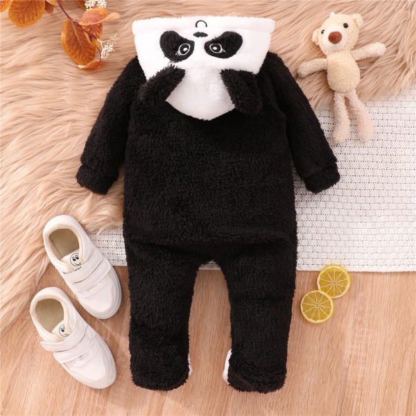 Animal Plysch Boy Girl Body Nyfödd Hooded Jumpsuit Xmas Gift black 9-12M