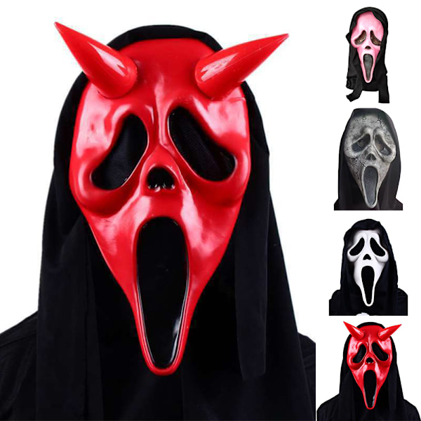 Halloween-mask, läskig spök-mask, Halloween-skräckdekorationer, helhuvud, vuxen Red