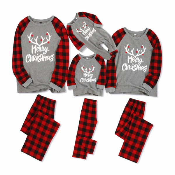 God Jul Pyjamas Brev Renväxt Print Rutig Splice Familjematchande Pyjamas Set för Kvinnor/Män/Barn/Baby Baby 12-18M