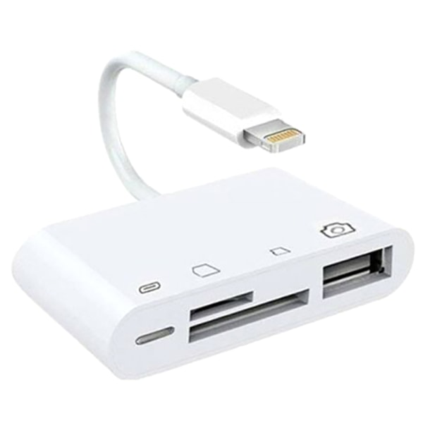 4 i 1 OTG Lightning till TF SD-kort kamera USB adapter White