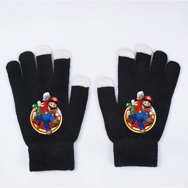 Mario Varme Strikkede Hansker med Alle Fingre Barn Vinter Julehansker #4