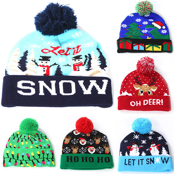 LED-upplyst mössa i stickad beanie med färgglada LED-lampor för jul 4
