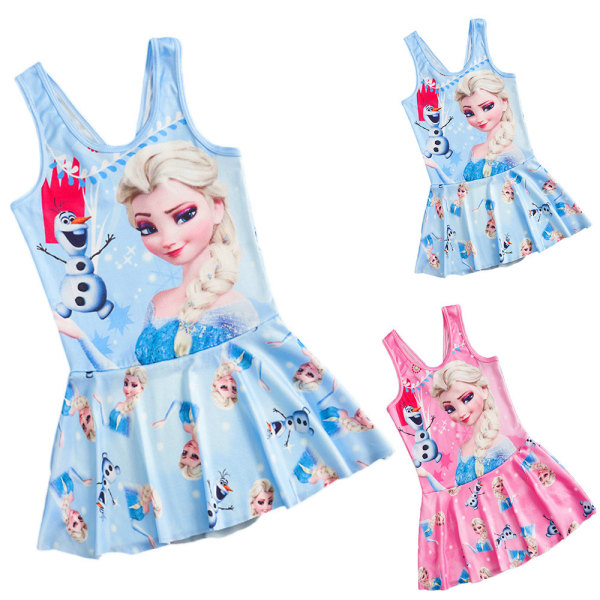 Flickbaddräkt Prinsessa Baddräkt i Ett Stycke med Kjol Badkläder Simdräkt Pink 2XL