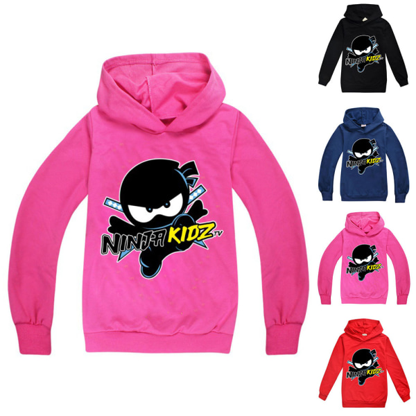NUINJA KIDZ Pojke Flicka Hooded Sweatshirt Tröja Pullover Julklapp Rose red 140cm