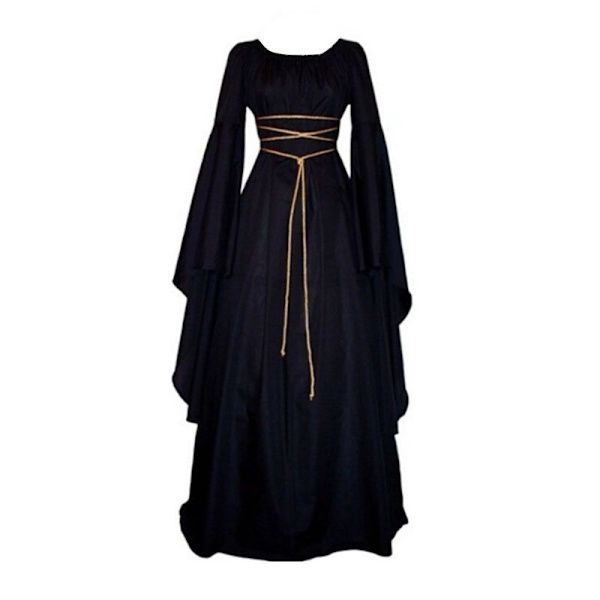 Halloween Dam Medeltida Lång Maxiklänning Häxa Cosplay Kläder Juldräkt Häxklänning Black M