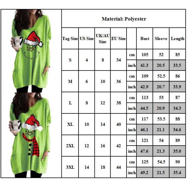 Christmas Grinch lång tröja för kvinnor Casual långärmad B XL