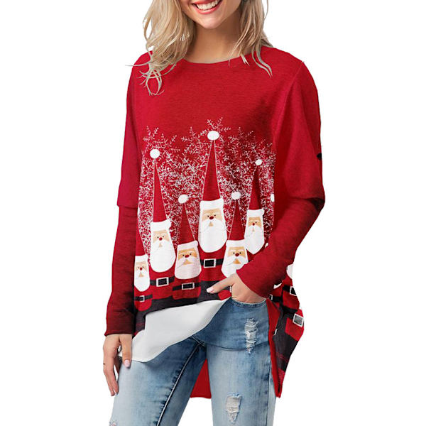 Långärmad lös hösttröja med jultomtemönster för kvinnor L
