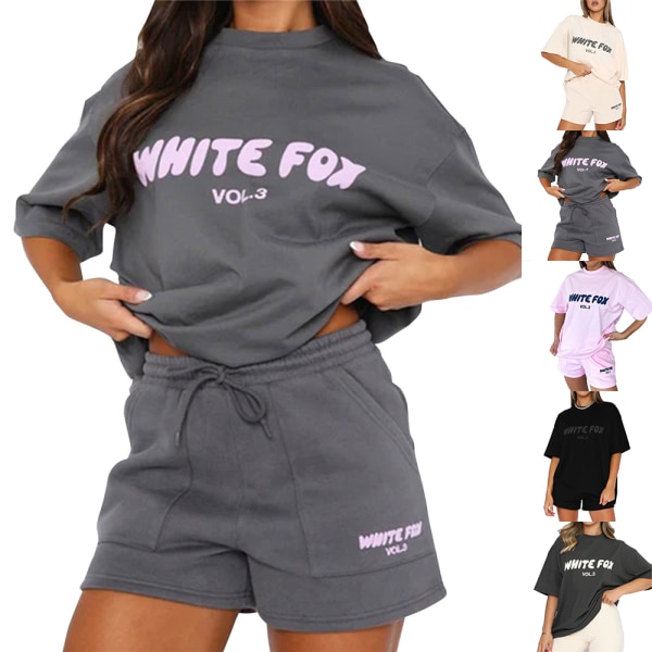 Plus Size White Fox Tops Holiday Casual T-shirt Pullover Blus Baggy Hot Sel( Utan Shorts ) Khaki S