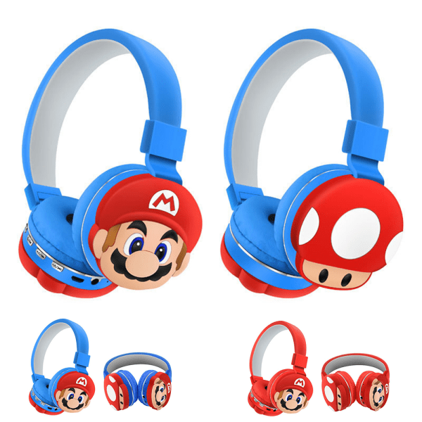 Super Mario hopfällbara hörlurar Bluetooth trådlös On-ear Headset för barn Blue