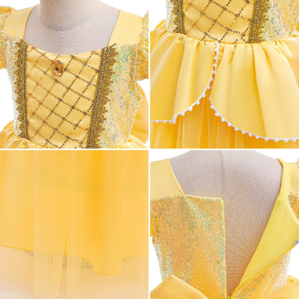 Flickklänning Princess Belle Dress Halloween Cosplay Kostym 120cm