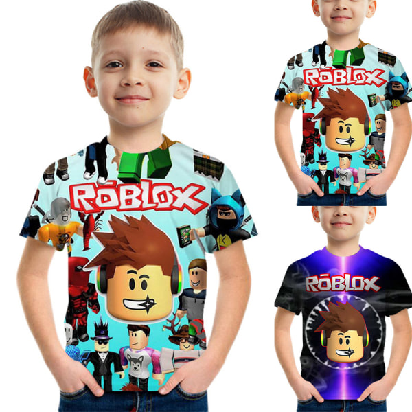 Roblox Boys Summer Print T-shirt Cartoon Tee Shirt Kortärmad A 120cm