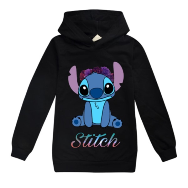 Lilo Stitch Kid 3D Print Hoodie Pullover Sweatshirts med ficka black 130cm