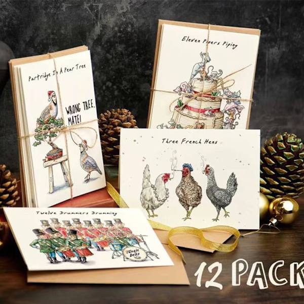 Tolv dager med julekortsett 12 dager Sære Morsomme Kort Nedtelling Julegave 12PCS