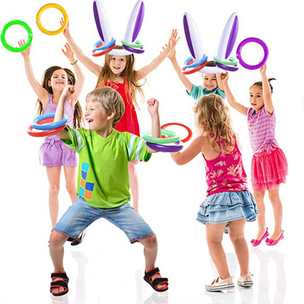 Påsk Uppblåsbara Bunny Rabbit Ears Ring Toss Game Family Party Pink