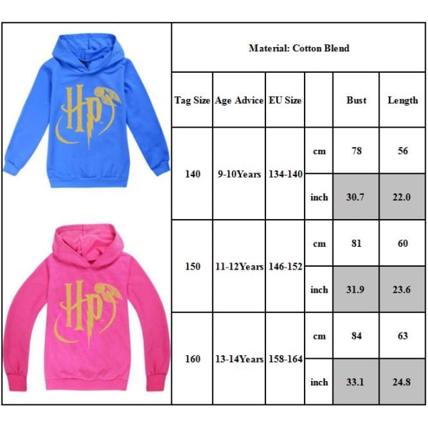 Hogwarts Harry Potter Barn Tröja Jumper Pullover Hoodie Rose red 160cm