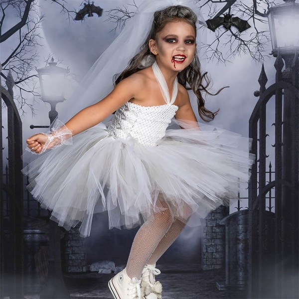 Halloween Kid Girl Ghost Bride Dress Cosplay Fancy Dress Kläder 90cm
