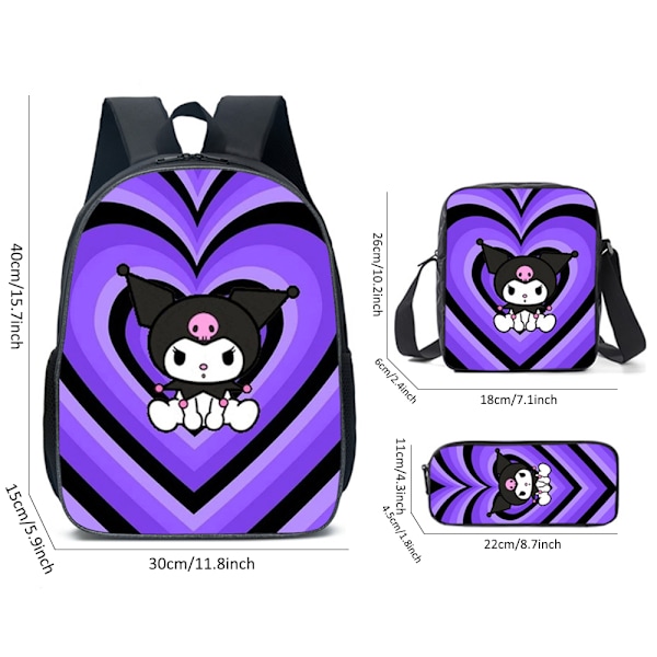3 stk./sett Kuromi Ryggsekk Barnesekk Håndveske Penal Gaver C