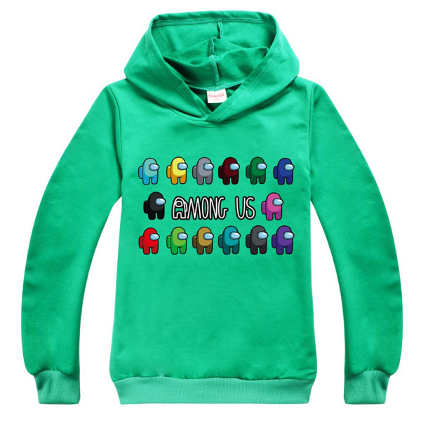 Among us Game Kids Hoodie Sweatshirt Pojkar Flickor Streetwear Green 130cm