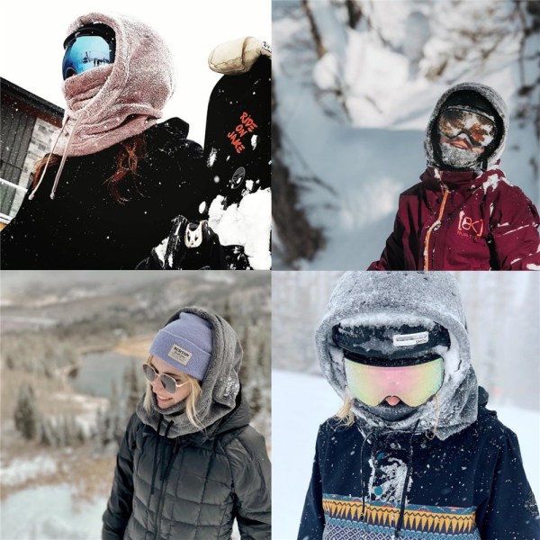 Vinterbalaclava för skidåkning, varm huva och halsduk för kallt väder grey