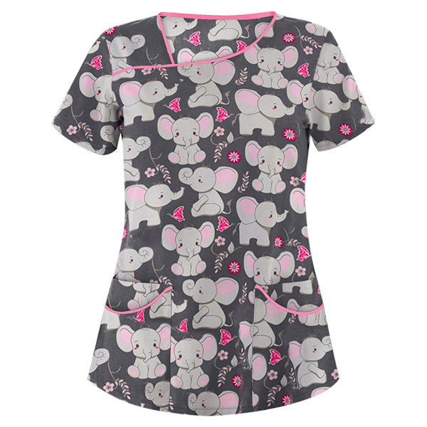 Dame Tegneserie Trykt Medisinsk Uniform Sykepleier Skrubb T-skjorter Topper Bluse Tee #1 M
