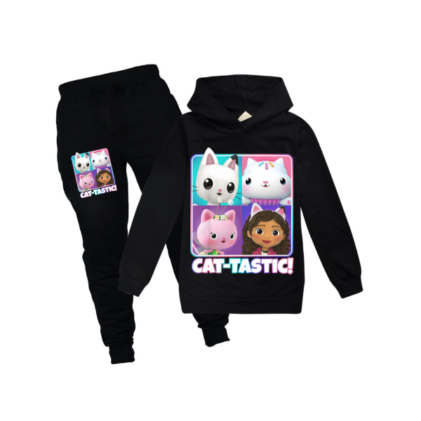 Pojkar Flickor Gabby's Doll House Hoodies Träningsoveraller Toppar+ Byxor Set black 140cm