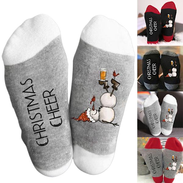 Mjuka och fluffiga julstrumpor med tecknad snögubbe - Varma inomhusstrumpor, julklapp pale