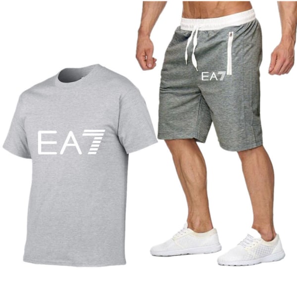 Sommarträningsdräkt för män 2 delar, EA7 kortärmade T-shirts Shorts Sportkläder D M